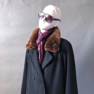 Regency Black Cashmere Shearling Collar Coat sz 4